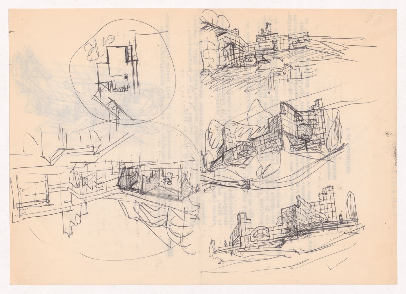 Sketch perspectives and floor plan for Casa Marques Pinto, Porto, Portugal