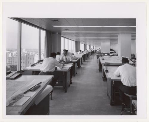 Interior view of an office area with designers at work, Kaiser Center, Oakland, California, United States