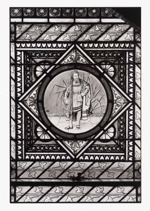 Close-up view of a stained glass window in the west part of Shaughnessy House, Montréal, Québec, Canada