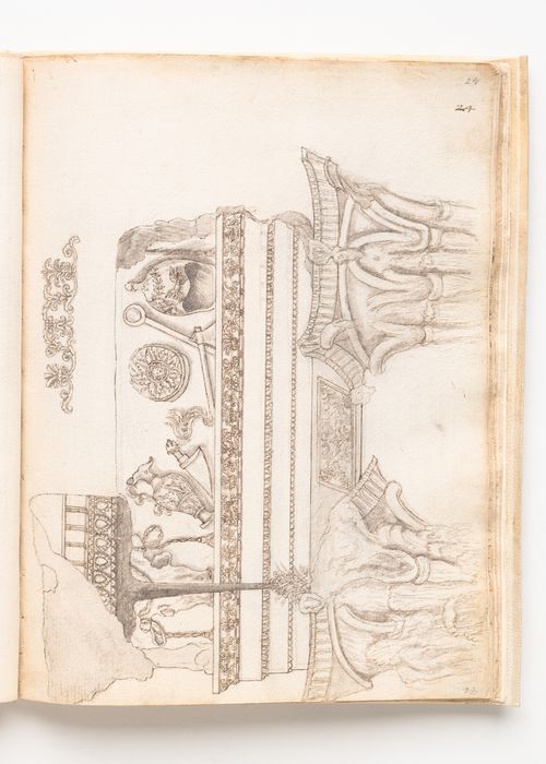 Capitals and entablature from the Temple of Vespasian, Rome