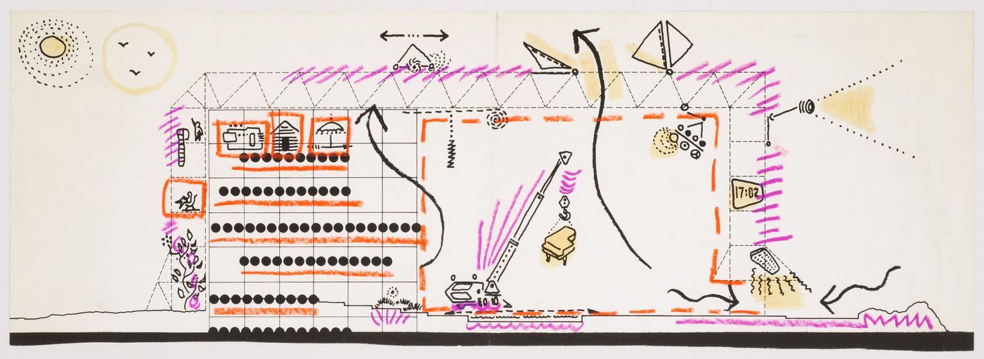 Fun Palace: section showing potential use of interior spaces