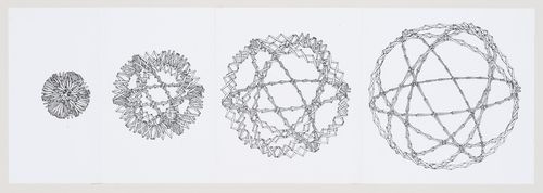 Drawing of Hoberman Sphere in progressive stages of expansion