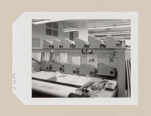 Study models in the architect's office for the Hanks-Paré Residence, Tuxedo Park, New York