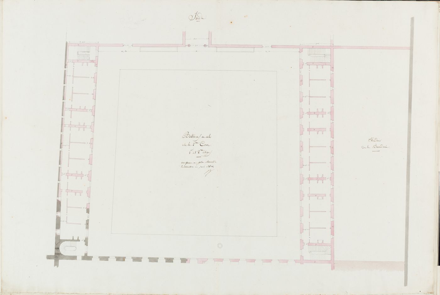 Project for the caserne de la Gendarmerie royale, rue Mouffetard: First and second floor plan for the buildings surrounding the second courtyard