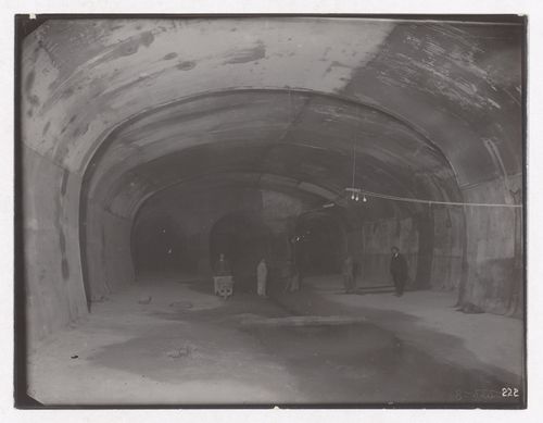 Construction of the Paris Metro, interior view of tunnel with workers, Paris, France