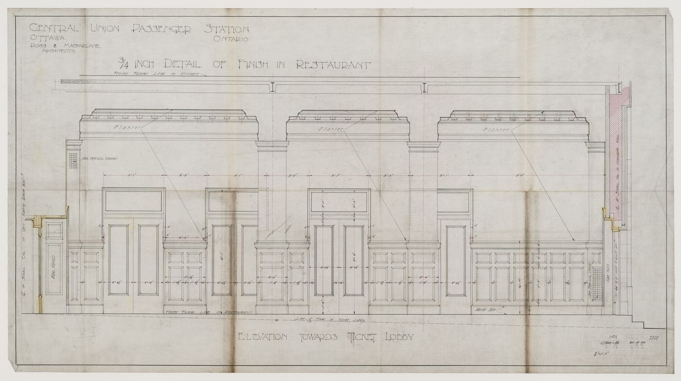 Elevation of restaurant for Central Union Passenger Station, Ottawa, Ontario