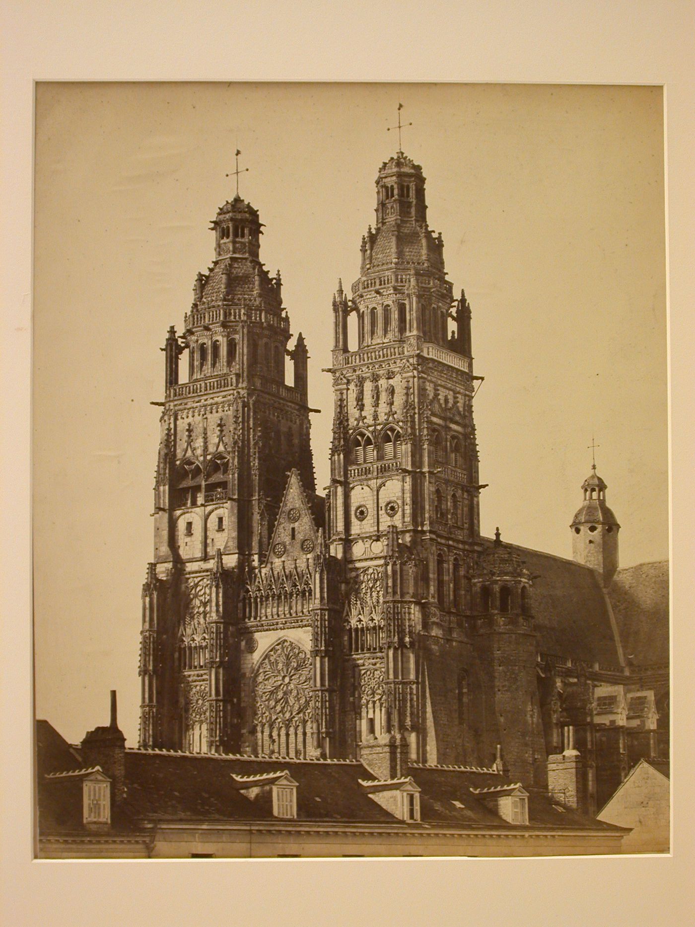 Exterior view of west façade, and part of nave, of Cathédrale de Saint-Gatien, Tours, France