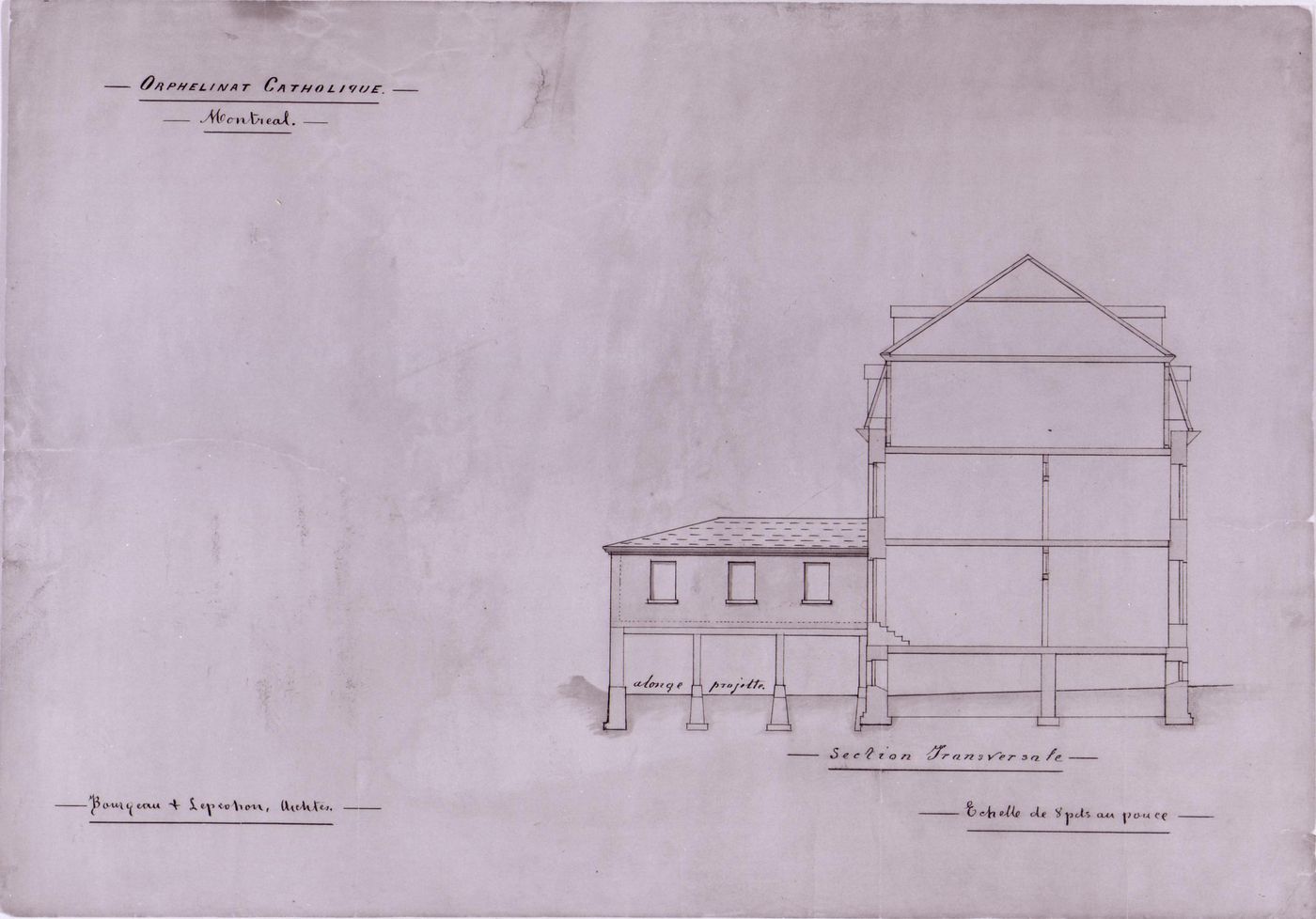 Sectional elevation for the Orphelinat Catholique, Montréal