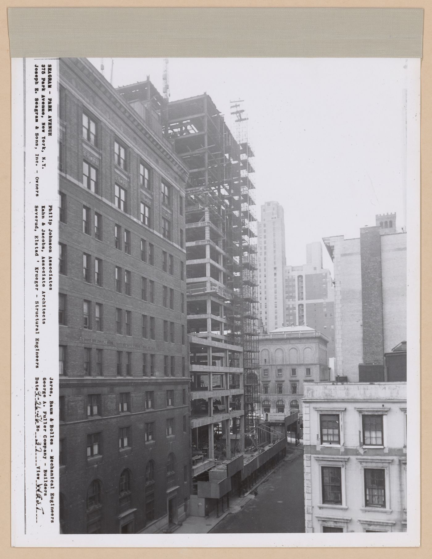 Seagram building under construction, 375 Park avenue, New York, N.Y., west view