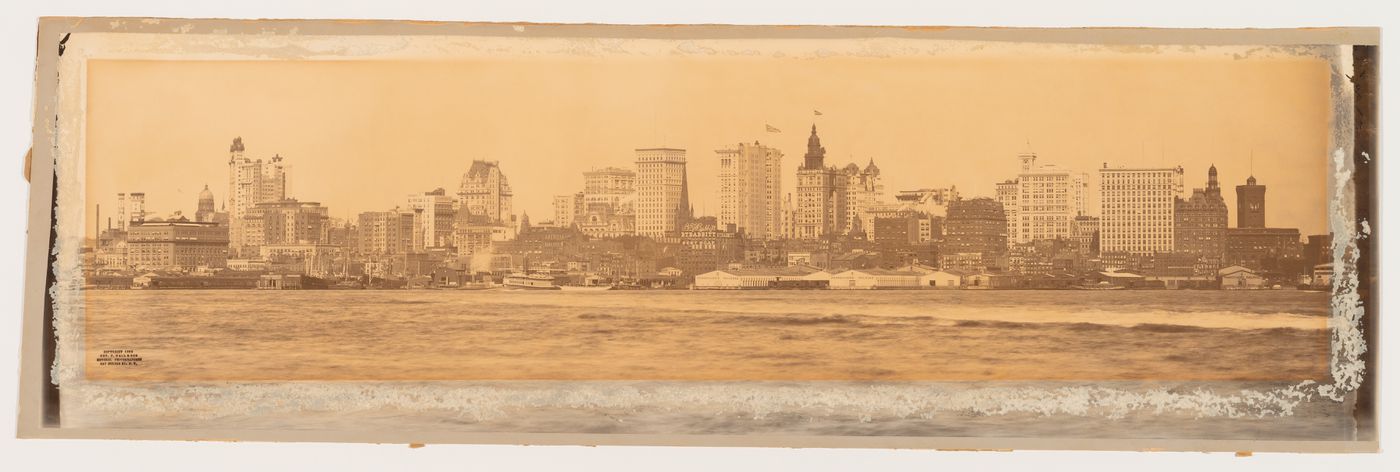 Panorama of the lower westside of Manhattan, Hudson river in foreground, New York City, New York
