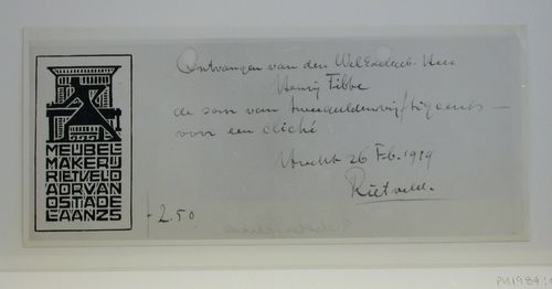 Photograph of a woodcut by Gerrit Thomas Rietveld
