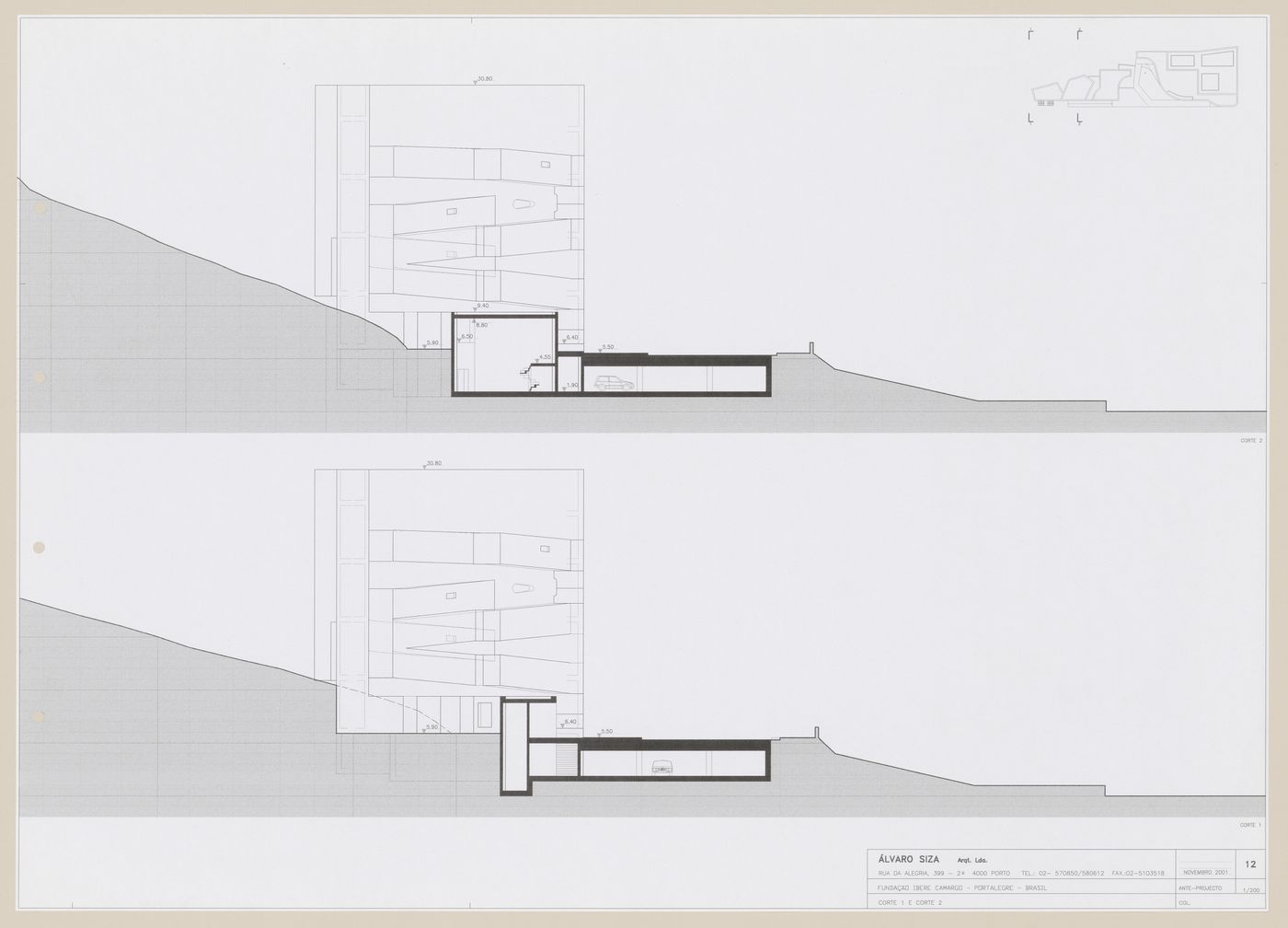 Sections for C. Cultural e Audit. para a Fundação Iberê  Camargo [Iberê  Camargo Foundation Museum], Porto Alegre, Brazil