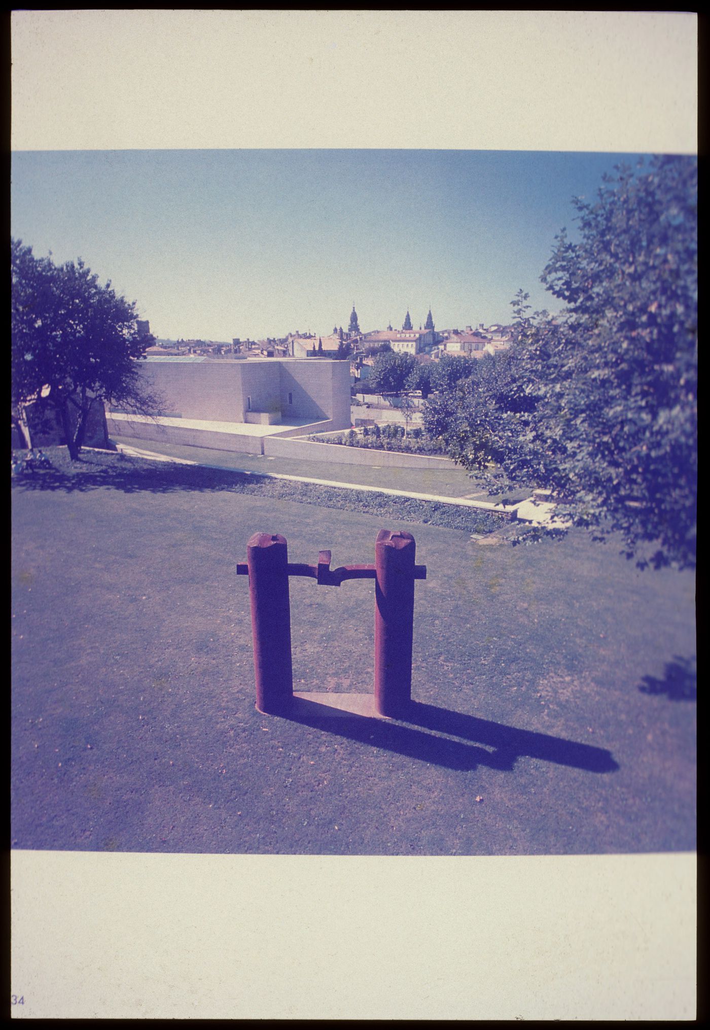 View of Porta de Música sculpture by Eduardo Chillida in Parque de Santo Domingo de Bonaval, Santiago de Compostela, Spain