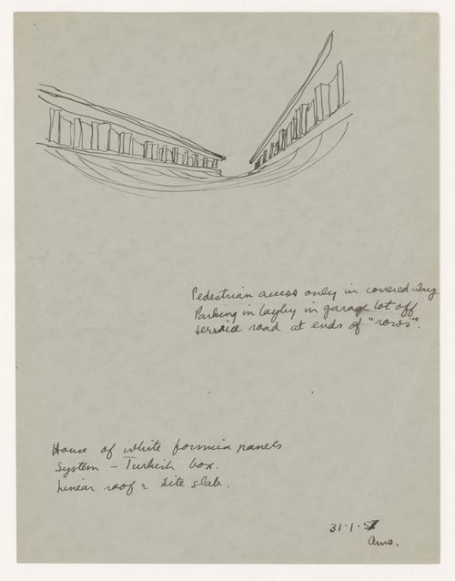 Exterior perspective with annotations for the Warite House