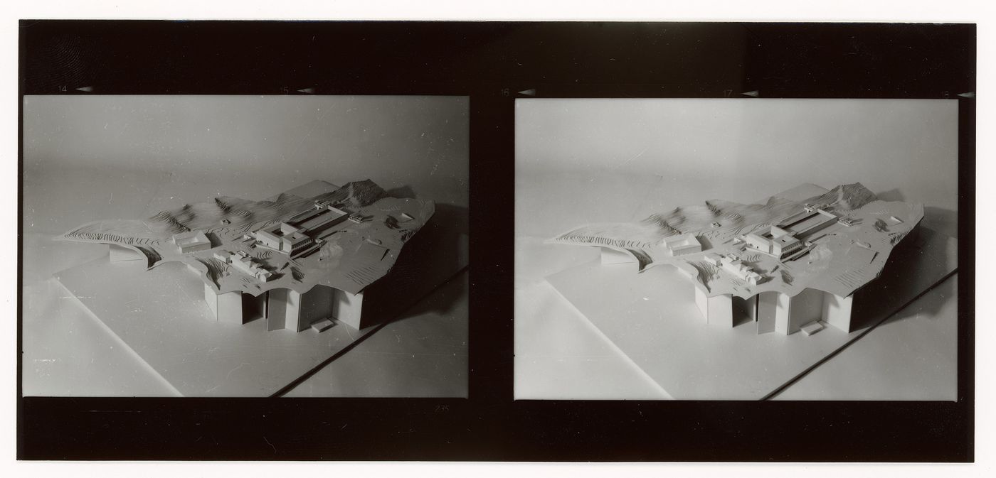 View of model for Museu J. Paul Getty, Malibu, United States