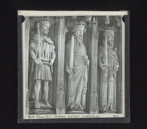 Detail view of choir screen with statues of the kings of England, York Minster, York, North Yorkshire, England