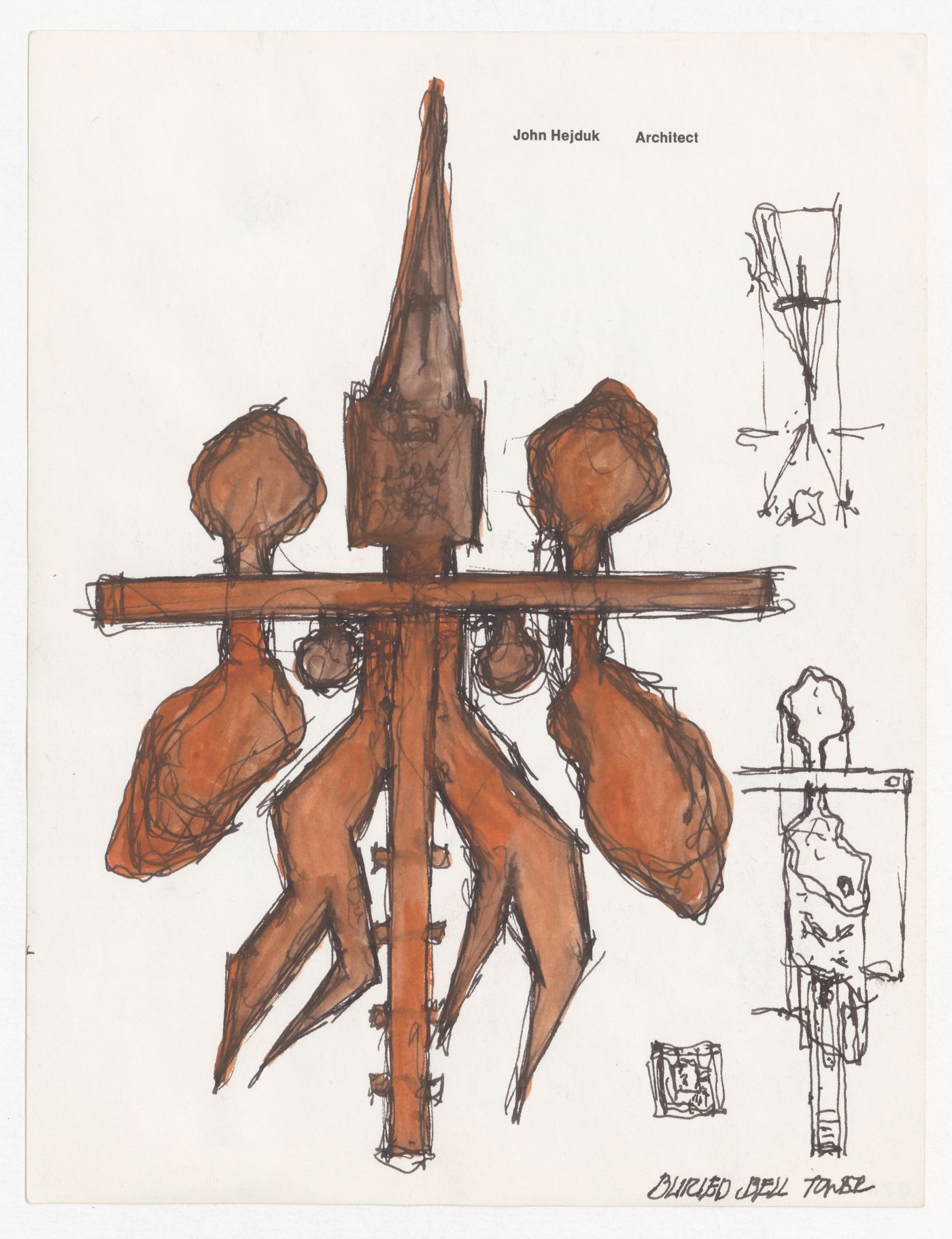 Plan for church complex and sketches (from the series "Pewter Wings, Golden Horns, Stone Veils")