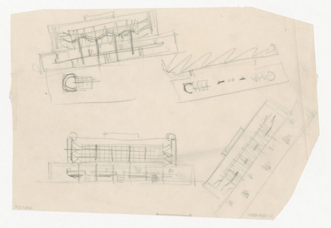 Sketch plans and sketch south elevations for the Congress Hall Complex, The Hague, Netherlands