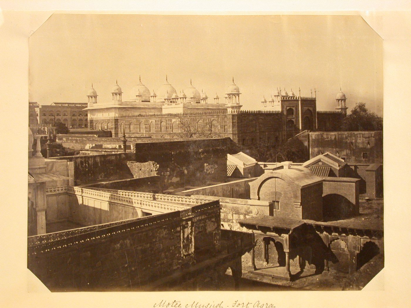 View of the Moti Masjid [Pearl Mosque] also showing buildings inside Agra Fort, Agra, India