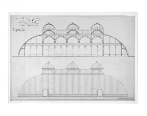 Elevation and longitudinal section for a proposed winter garden at the Château de Ciergnon