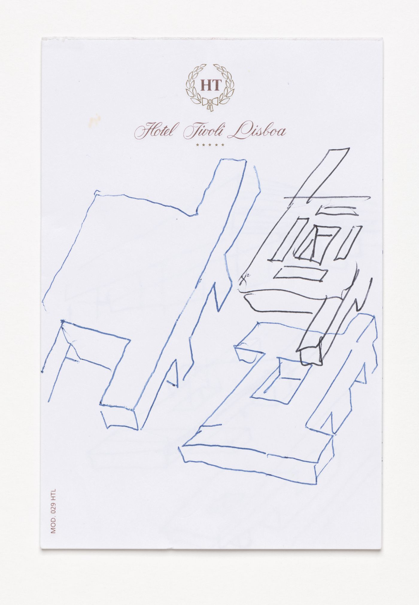 Notepad showing sketch axonometric views for Biblioteca da Câmara Municipal de Viana do Castelo, Viana do Castelo, Portugal