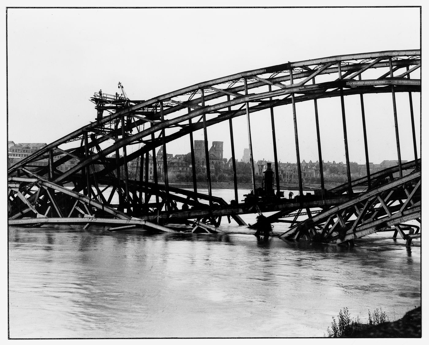 View of the destroyed Hohenzollern bridge, Cologne, Germany