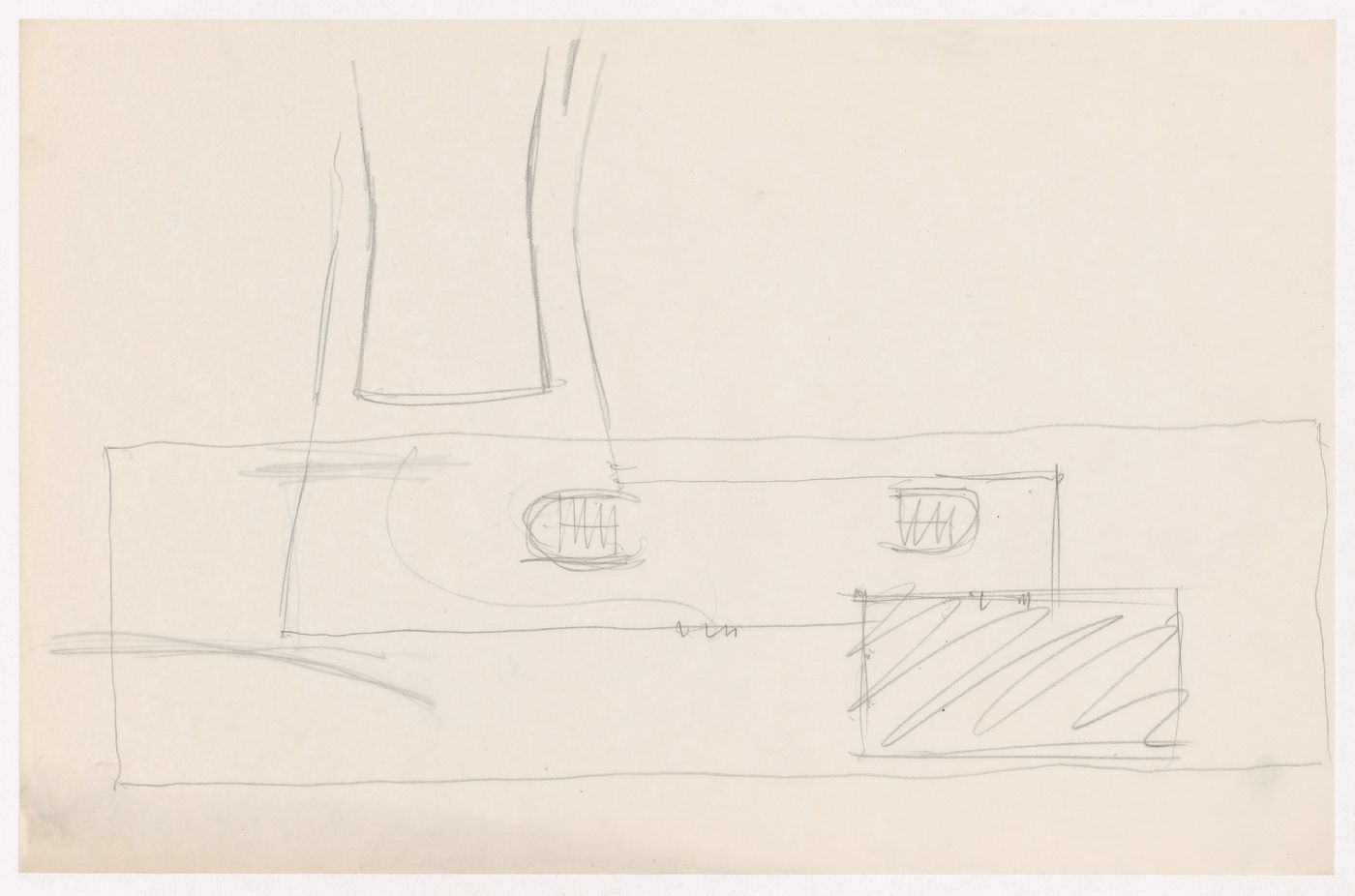 Partial sketch plan for an auditorium for Illinois Institute of Technology, showing its connection to other buildings