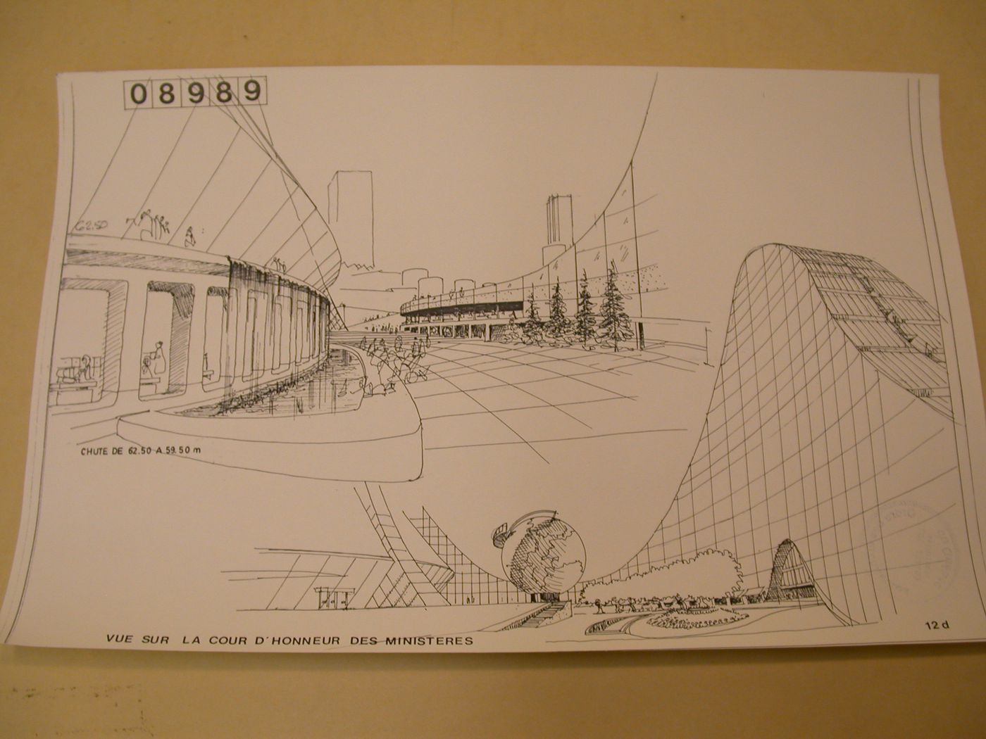 Reprographie d'un dessin, Tour de la Défense, Concours international d'architecture pour la Tête Défense, Paris, France : Perspectives