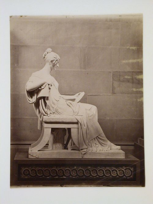 Side view of a statue of Princess Pauline Borghese by Thomas Campbell, the Sculpture Gallery, Chatsworth House, Derbyshire, England