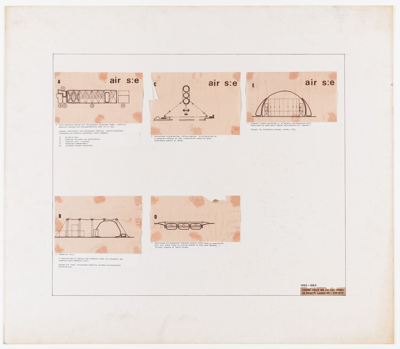 Air structures research: presentation panel illustrating five projects for air structures from the period 1963-1965