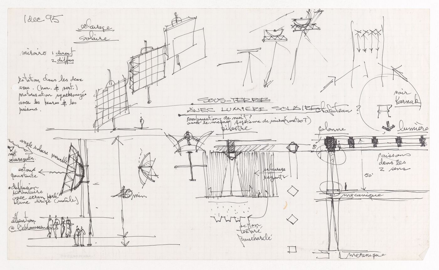 Croquis et notes pour le Projet pour un musée égyptien, Le Caire, Égypte