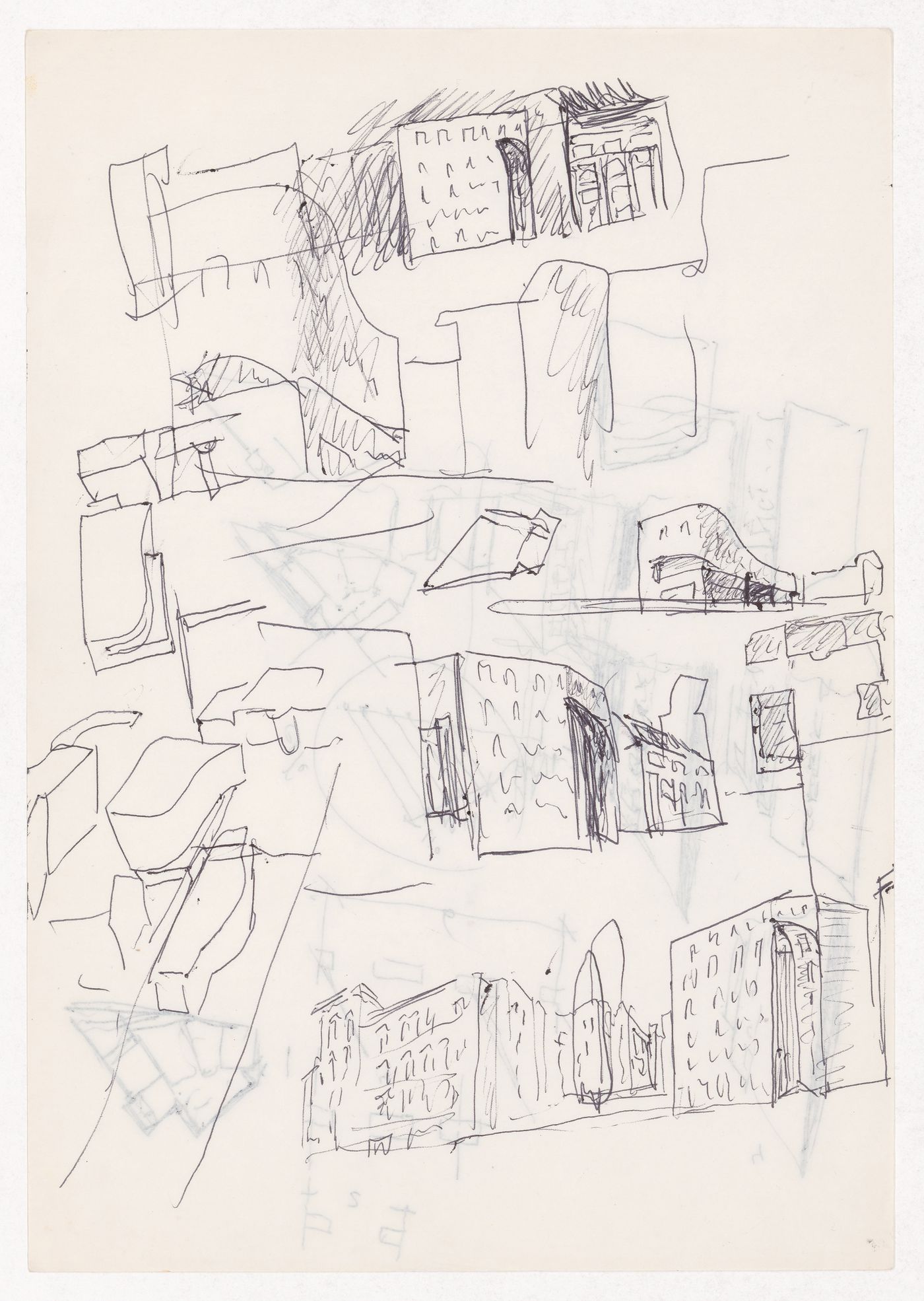 Sketch perspectives for Block 11 e 12, Kottbusser Damm, Berlin, Germany; verso: Sketch plans and perspectives for Block 11 e 12, Kottbusser Damm, Berlin, Germany