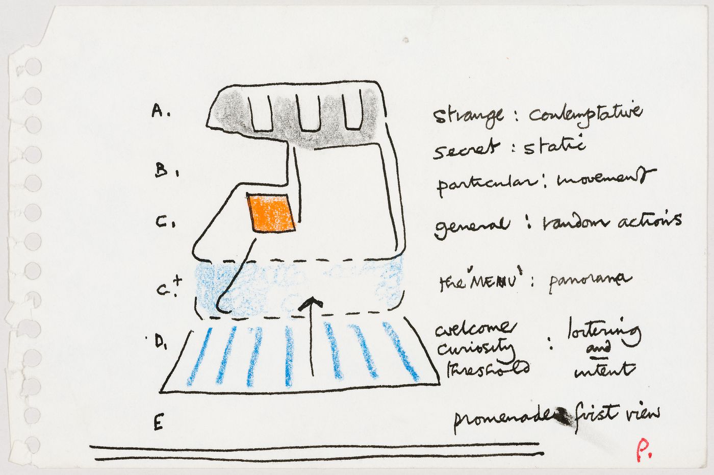 Renovations to Hobbs Food Shop, 29 South Audley Street, London, England (project): conceptual sketch showing the first view of the shop from the point of view of a person entering from the street