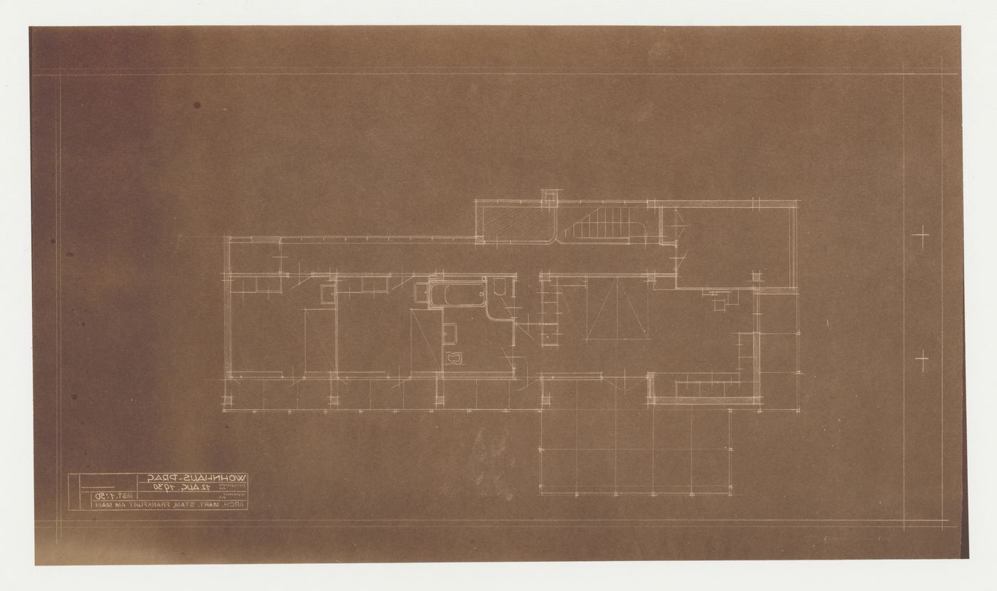 Second floor plan for Villa Palicka showing the first stage of design, Prague, Czechoslovakia (now Czech Republic)