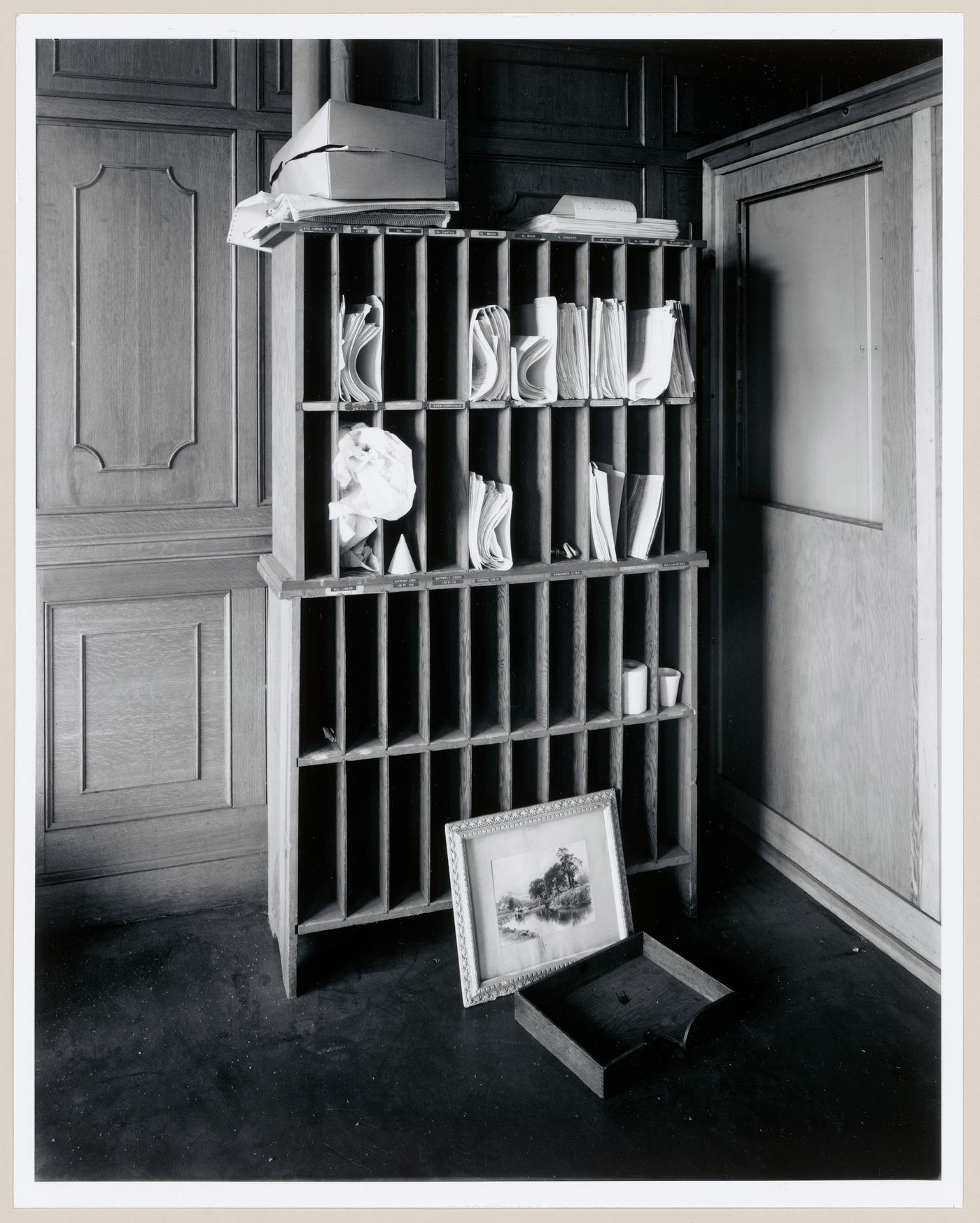Interior view of a cabinet in the Bosses' office on the second floor of the administration building of the Belding Corticelli Spinning Mill, Montréal, Québec