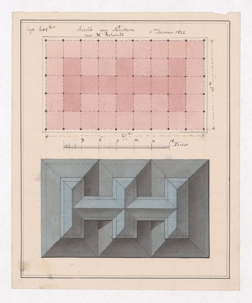 Floor and roof plans for Halle au Poisson, Marché des Carmes, Paris