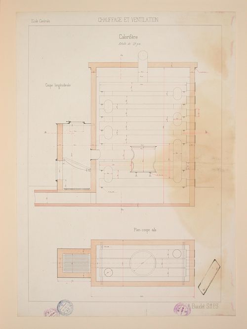 Student engineering drawing: Central heating and ventilation machinery
