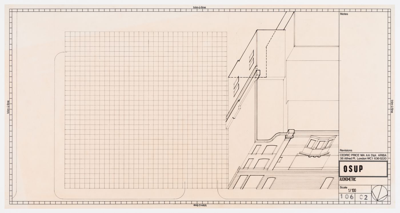 Axonometric showing empty lot and adjoining building for Open Space Urban Program