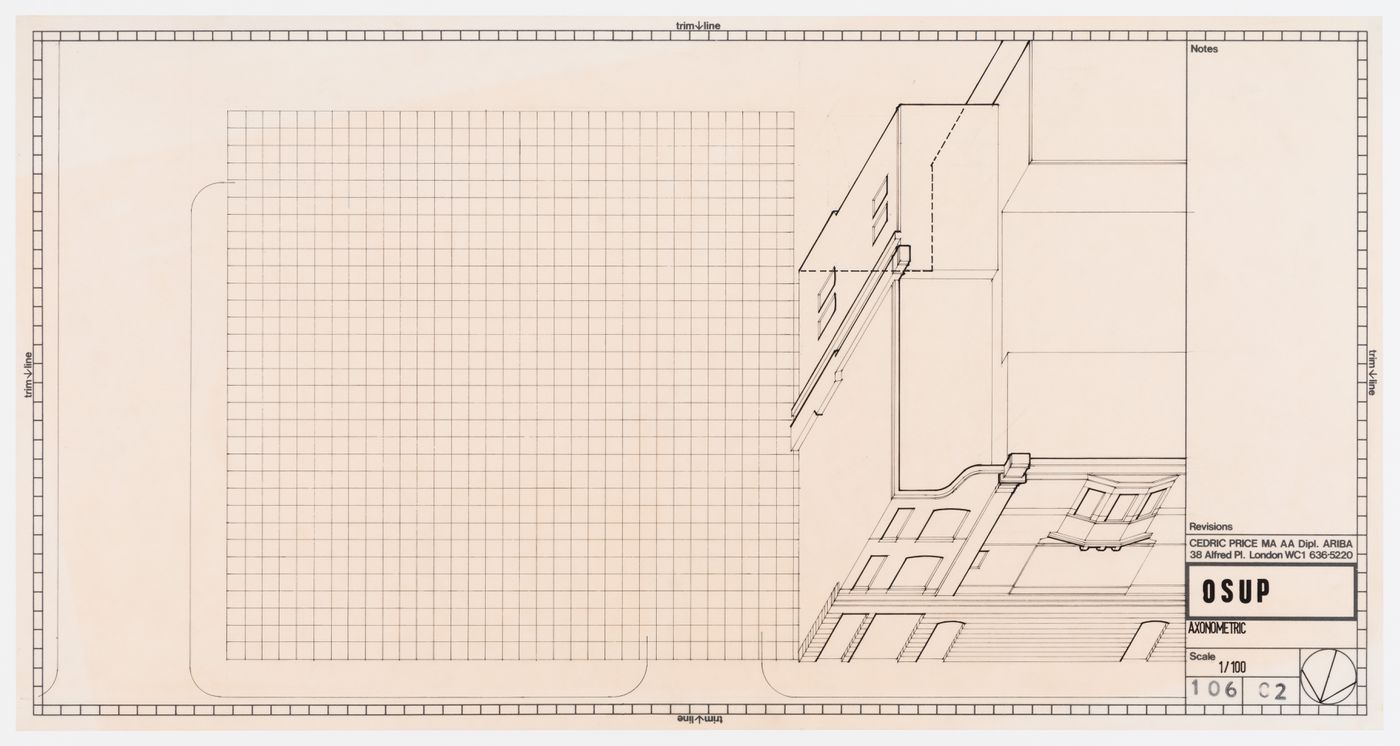 Axonometric showing empty lot and adjoining building for Open Space Urban Program