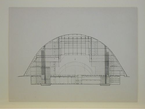 Photograph of a section for the first round of competition for a "synthetic theater" in Sverdlovsk, Soviet Union (now Ekaterinburg, Russia)