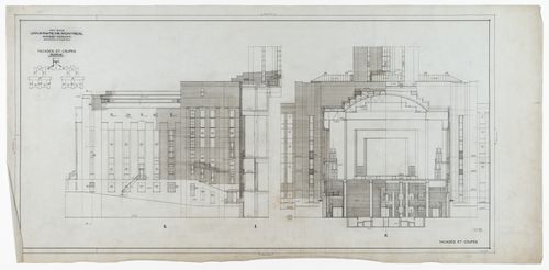 Façades et coupes du pavillon K, Pavillon principal et campus, Université de Montréal, Montréal, Canada (1924-1947)