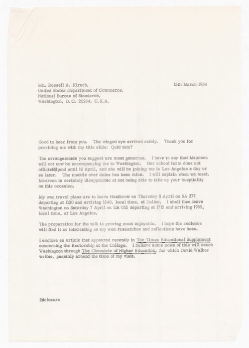 Letter from Lionel March to Russell A. Kirsch