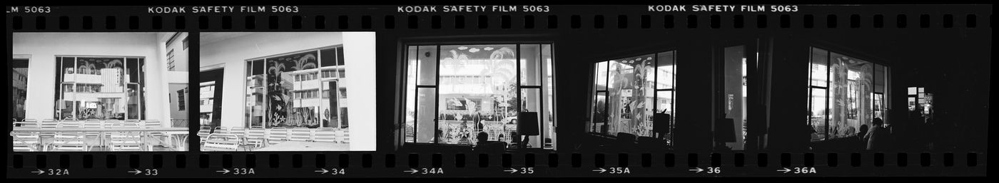 Strip of negatives of retirement hotel, Miami, Florida