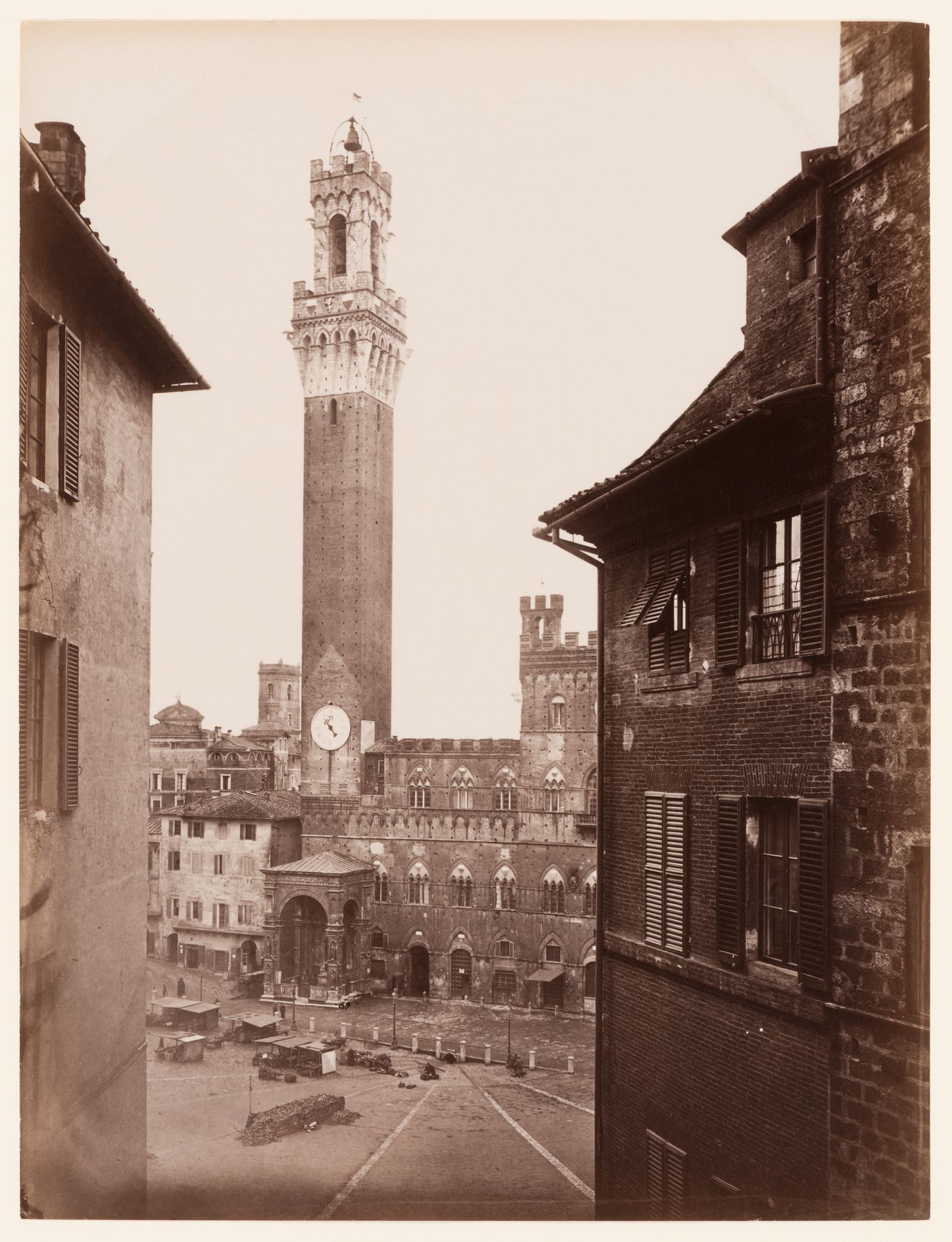 Partial view of the Piazza del Campo and the Palazzo pubblico, Siena, Italy