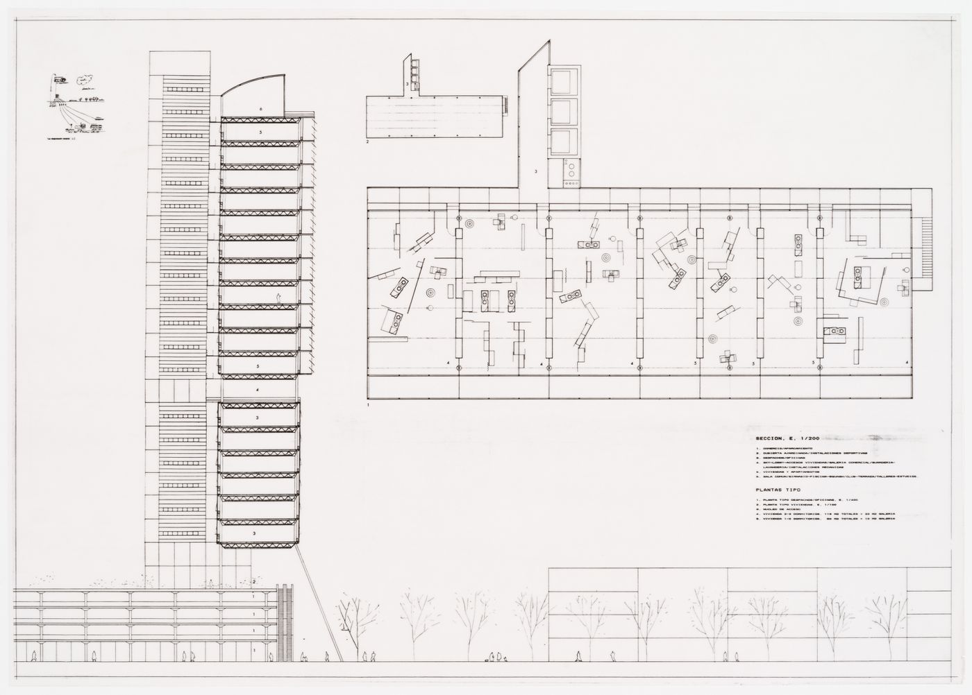 Elevation and plan, Vivienda y ciudad, avenida Diagonal, Barcelona, Spain