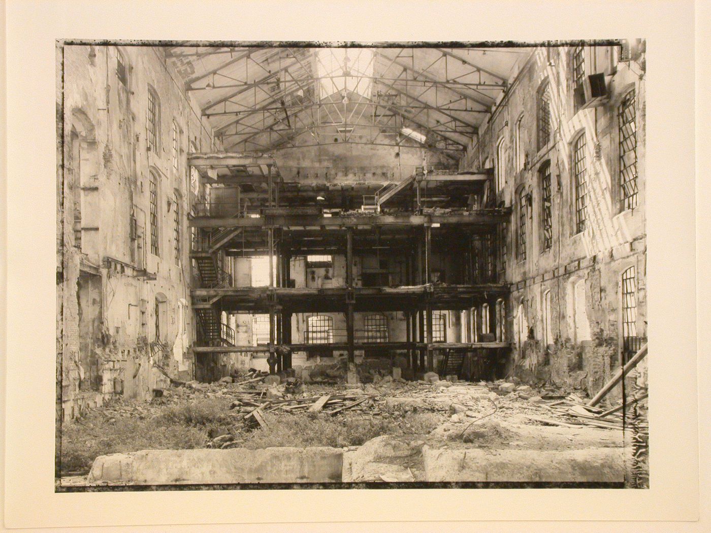 Interior view of factory building ruins in Eridania, Ravenna, Italy