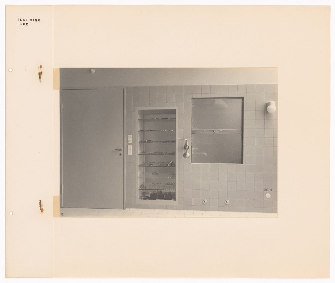 Interior view of an operating room in the Rothschildsches Krankenhaus [hospital] showing a pass through window, an instrument cabinet and surgical instruments, Frankfurt am Main, Germany