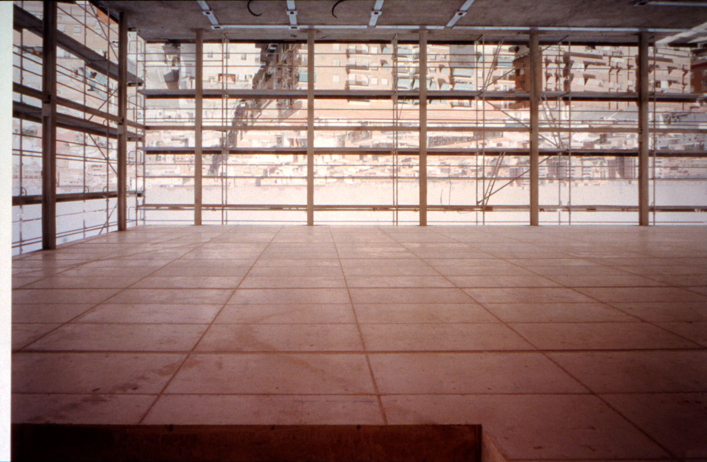 Slide with interior view during construction, Biblioteca de Usera, Madrid, Spain