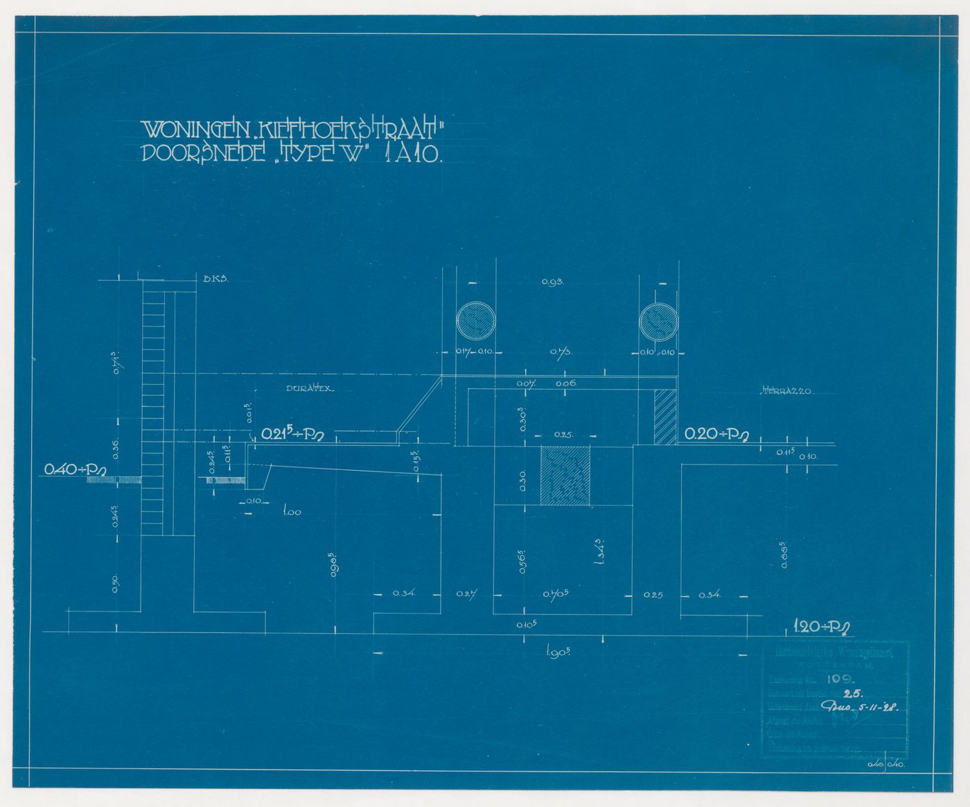 Cross section for a type W housing unit for Kiefhoek Housing Estate, Rotterdam, Netherlands