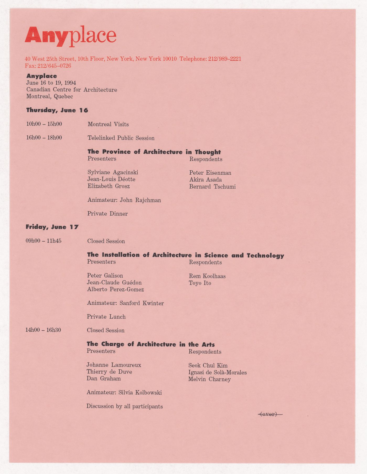 Description and program for the Anyplace conference